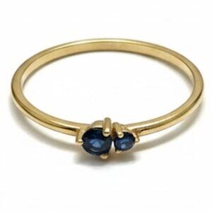 Mejuri Two-Stone Blue Topaz Ring 14k Yellow Gold Size 8 EUC December Birthstone